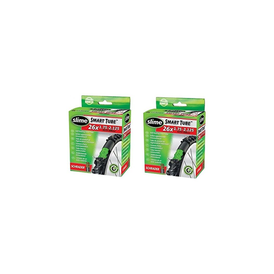 2 x Slime Bike Inner Tubes 26 x 1.75-2.125 Mountain Bikes Schrader Valves - Slime Filled To Instantly Seal And Repair Punctures