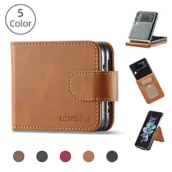 Phone Case For Samsung Galaxy Flip Z Flip 4 Z Flip 3 Flip Card Holder Slots Kickstand Solid Colored PC PU Leather Lightinthebox