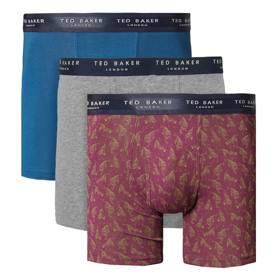 (L, Gibraltar Sea/Heather Grey/Purple) Ted Baker Mens 2021 3-Pack Cotton Contour Pouch Breathable Fashion Boxer Briefs