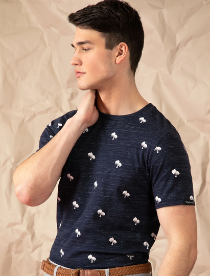 T-Shirts Maui Palm Print Cotton Jersey T-Shirt In Iris Navy - Tokyo Laundry / S - Tokyo Laundry