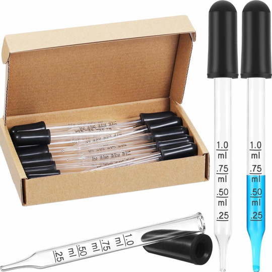 Glass Liquid Droppers, 1 ml Essential Oil Dropper Pipette Calibrated Glass Stain Dropper for Essential Oil Makeup Art Liquid Plant with Kraft Boxes...