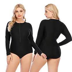 Women's Rash Guard One Piece Swimsuit UV Sun Protection UPF50 Plus Size Long Sleeve Swimwear Bathing Suit Front Zip Swimming Surfing Beach Water Sports Solid Colored Spring Summer Lightinthebox