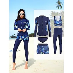 Women's Rash Guard Rash guard Swimsuit UV Sun Protection UPF50 Breathable Long Sleeve Swimwear Bathing Suit Front Zip 5-Piece Swimming Surfing Snorkeling Beach Printed Autumn / Fall Spring Summer Lightinthebox