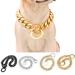 15mm Amazon ebay Titanium Steel Stainless Steel Golden Pitbull Pet Large Dog Chain Pet Chain Collar Lightinthebox