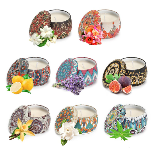 Vinsani Portable Tin Scented Candles Gift Box Set Soy Wax Jar of 8
