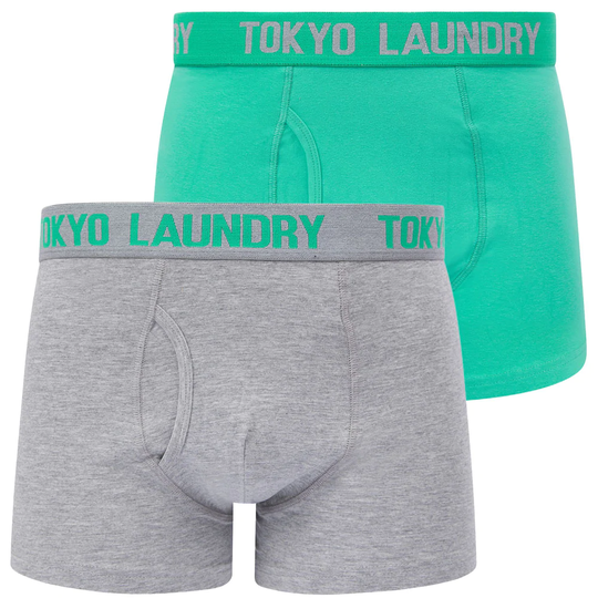 Mens Underwear Tower 2 (2 Pack) Boxer Shorts Set in Atlantis Green / Light Grey Marl - Tokyo Laundry / S - Tokyo Laundry