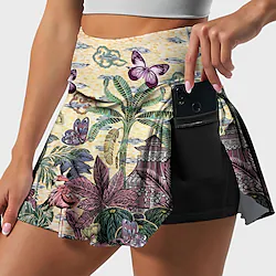 Women's Running Skirt Athletic Skorts Side Pockets 2 in 1 Bottoms Athletic Athleisure Breathable Quick Dry Moisture Wicking Fitness Gym Workout Running Sportswear Activewear Butterfly Blue Yellow Lightinthebox
