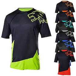 21Grams Men's Downhill Jersey Short Sleeve Mountain Bike MTB Road Bike Cycling White Green Yellow Color Block Wolf Bike Breathable Quick Dry Polyester Spandex Sports Color Block Wolf Clothing Apparel Lightinthebox