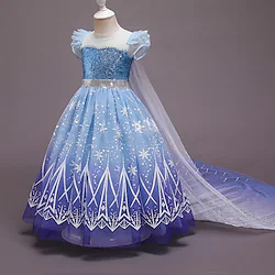 Elsa Flapper Dress Dress Party Costume Girls' Movie Cosplay Cosplay Costume Party Blue Dress Children's Day Masquerade Polyester Lightinthebox