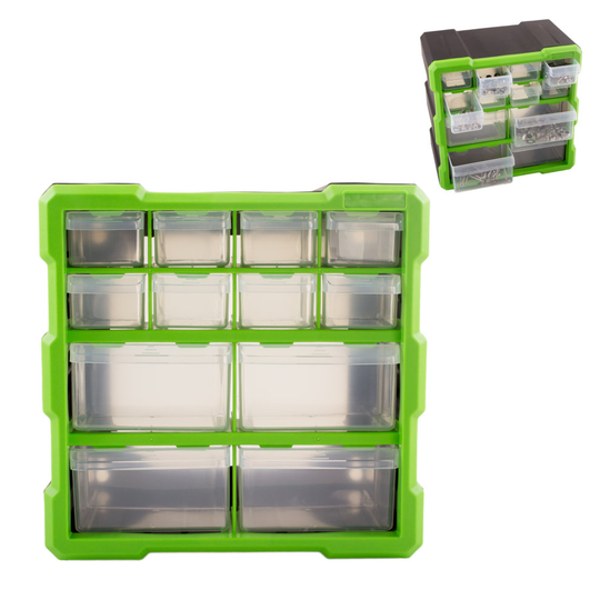 Dihl 12 Compartment Parts Storage Organiser Cabinet Screws Carry Case Tool Box