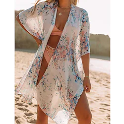 Women's Swimwear Cover Up Beach Top Normal Swimsuit Oversized Floral Des feux d'artifice Black floral White Floral Positioning flower black Positioning flower ink blue Bathing Suits Modern Party Lightinthebox