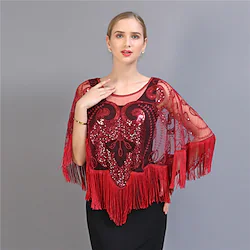 The Great Gatsby Vintage 1920s The Great Gatsby Party Costume Masquerade Women's Sequins Tassel Fringe Costume Vintage Cosplay Party Prom Shawl / Tulle Lightinthebox