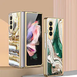 Phone Case For Samsung Galaxy Full Body Case Galaxy Z Fold 3 5G Dustproof Plating Marble Tempered Glass Lightinthebox