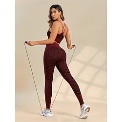 Women's Yoga Suit 2 Piece Snake Skin Clothing Suit Red Purple Spandex Yoga Fitness Gym Workout Tummy Control Butt Lift Breathable Sport Activewear Stretchy Lightinthebox