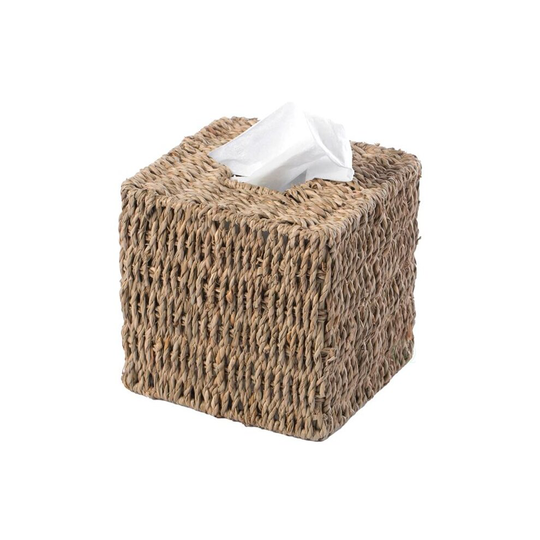 Vintiquewise QI003714.SQ 6 x 6 x 6 in. Natural Woven Seagrass Wicker Square Tissue Box Cover Holder, Brown