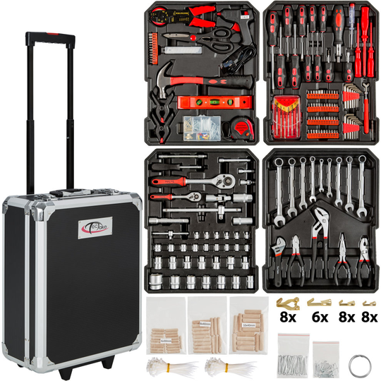 tectake Tool box trolley 1200 PCs. - tool box on wheels, tool case, tool trolley - black