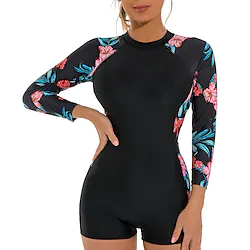 Women's Rash guard Swimsuit UPF50 Quick Dry Long Sleeve Spandex Bodysuit Bathing Suit Back Zip Boyleg Swimming Surfing Beach Water Sports Floral Spring Summer Autumn Lightinthebox