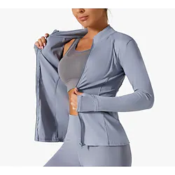 Women's Sauna Jacket Thumbhole Zipper Solid Color Black Blue Yoga Fitness Gym Workout Jacket Top Long Sleeve Sport Activewear UV Sun Protection Windproof Breathable Micro-elastic Slim / Quick Dry Lightinthebox
