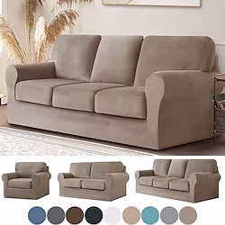 Velvet Plush Sofa Cover 3 Seater Couch Cushion Cover Stretch Sofa Slipcover Furniture Protector with Cushion Seat Cover, Machine Washable Lightinthebox