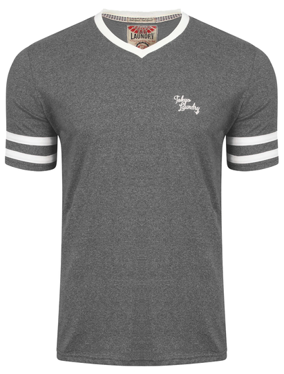 T-Shirts Beaver Lake2 V Neck Varsity T-Shirt in Beluga Grey / Ivory Slub - Tokyo Laundry / S - Tokyo Laundry