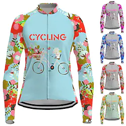 21Grams Women's Cycling Jersey Long Sleeve Bike Jersey Top with 3 Rear Pockets Mountain Bike MTB Road Bike Cycling Breathable Quick Dry Moisture Wicking Reflective Strips Yellow Red Blue Floral Lightinthebox