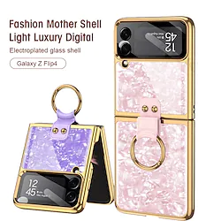 Phone Case For Samsung Galaxy Back Cover Z Flip 4 Portable Plating Ring Holder Marble TPU Lightinthebox