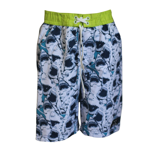 (Lime Green Theme, 5 Years) Big Chill Boy's Shark Print UV 50 Protection Mesh Inner Beach Swimming Shorts Trunks, Children/Kids