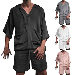 Men's Tracksuit Sweatsuit 2 Piece Drawstring Hooded Solid Colored Sport Athleisure Outfit Set Clothing Suit Short Sleeve Breathable Moisture Wicking Soft Sweat Out Gym Workout Running Jogging / 2pcs Lightinthebox