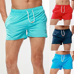 Men's Swim Shorts Board Shorts Drawstring Elastic Waist Solid Colored Comfort Breathable Casual Daily Beach Fashion Streetwear Black Sky Blue Micro-elastic Lightinthebox