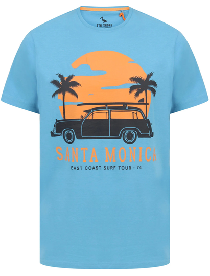T-Shirts Santa Monica Motif Cotton Jersey T-Shirt in Azure Blue - South Shore / S - Tokyo Laundry