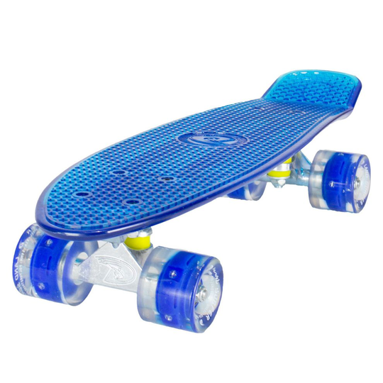 Land Surfer Cruiser Skateboard 22" CLEAR BLUE BOARD LED BLUE WHEELS