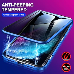 Phone Case For Apple Magnetic Adsorption iPhone 14 Pro Max 13 12 11 Pro Max Mini X XR XS 8 7 Plus Magnetic Full Body Protective Double Sided Transparent Metal Privacy Tempered Glass Lightinthebox