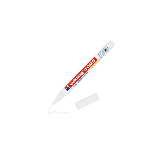 edding 4085 Chalk Marker - White - 1 Chalk Pen - Round Tip 1-2 mm - Fine-Tipped Wet Wipe Pen for Chalkboards, Windows, Glass, Mirrors - Liquid Ch