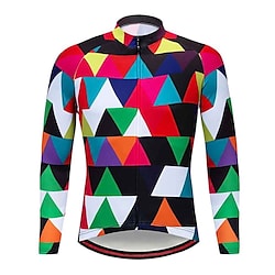 21Grams Men's Cycling Jersey Long Sleeve Bike Top with 3 Rear Pockets Mountain Bike MTB Road Bike Cycling Breathable Quick Dry Moisture Wicking Reflective Strips Red Geometic Polyester Spandex Sports Lightinthebox