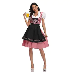 Carnival Dirndl Trachtenkleider Women's Dress Apron Bavarian Vacation Dress Costume Red Green Blue / Tulle / Cotton Lightinthebox