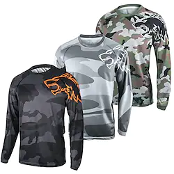 Men's Downhill Jersey Long Sleeve Black Green Yellow Wolf Camo / Camouflage Bike Breathable Quick Dry Moisture Wicking Polyester Spandex Sports Wolf Camo / Camouflage Clothing Apparel / Stretchy Lightinthebox
