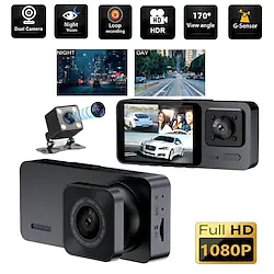 3 Channel Dash Cam Front and Rear Inside, 1080P Dash Camera for Cars, Dashcam Three Way Triple Car Camera with IR Night Vision, Loop Recording, G-Sensor, Parking Monitor, 24 Hours Recording Lightinthebox