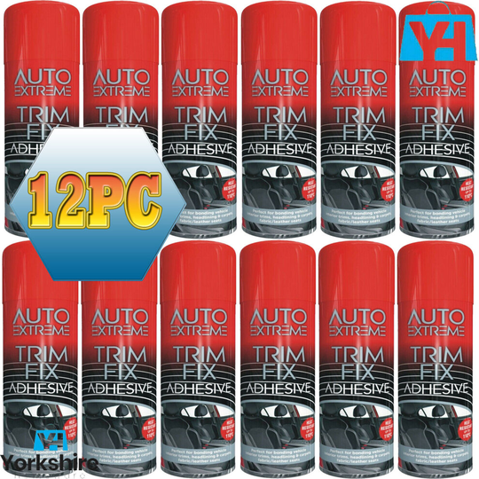 (12 x Cans) TRIM FIX 500ML HIGH TEMPERATURE ADHESIVE SPRAY CARPET GLUE FOR CAR VAN LINING