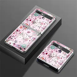 Phone Case For Samsung Galaxy Flip Z Flip 3 Flip Dustproof Shockproof Graphic Flower Tempered Glass Lightinthebox