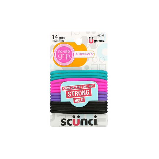 Scunci, No Slip Grip Elastics, Strong Hold, 14 Pieces, Colours May Vary