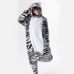 Adults' Kigurumi Pajamas Zebra Animal Patchwork Onesie Pajamas Flannel Toison Cosplay For Men and Women Halloween Animal Sleepwear Cartoon Festival / Holiday Costumes / Leotard / Onesie Lightinthebox