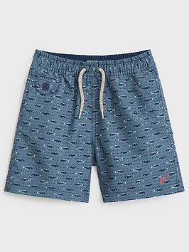 White Stuff Boys Mini Geo Fish Print Swim Shorts - Blue