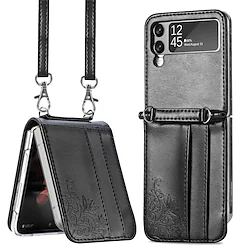 Phone Case For Samsung Galaxy Back Cover Z Flip 3 Z Flip 2 Portable Shockproof Solid Colored PU Leather Lightinthebox