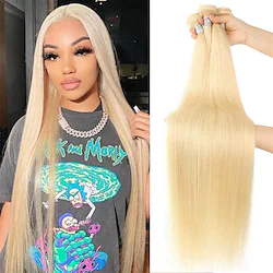 3 Bundles Human Hair Straight 613 Human Hair Bundles 16 16 16 inch Same Size Double Strong Weft 613 Blonde Straight Human Hair Weave 3 Bundles 100% Unprocessed Straight Human Hair Extensions Lightinthebox