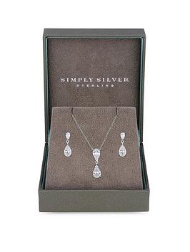 Simply Silver Gift Boxed Sterling Silver 925 Cubic Zirconia Pear Drop Jewellery Set