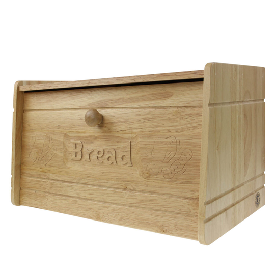 Apollo Hevea Rubber wood Wooden Carved Drop Front Bread Bin Counter Storage Box