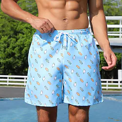 Men's Swim Shorts Swim Trunks Board Shorts Pocket Drawstring with Mesh lining Graphic Comfort Breathable Short Casual Holiday Beach Streetwear Stylish Azure Black Lightinthebox
