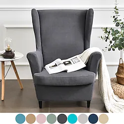 Stretch Wing Chair Slipcover with Seat Cover Spandex Sofa Covers Wingback Armchair Covers Solid Furniture Protector for Living Room Strandmon Chair Cover Lightinthebox