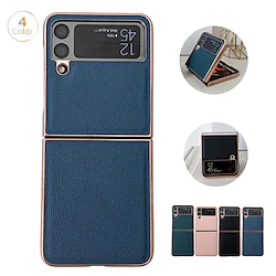Phone Case For Samsung Galaxy Back Cover Z Flip 4 Z Flip 3 Plating Four Corners Drop Resistance Shockproof Solid Colored Genuine Leather Lightinthebox