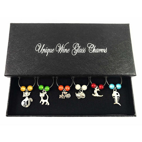 Cat Lovers Wine Glass Charms with Gift Box